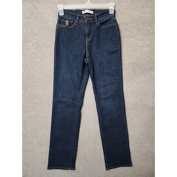 Levis Perfectly Slimming 512 Straight Leg Jeans Womens 4 Blue Dark Wash Stretch - Picture 1 of 9